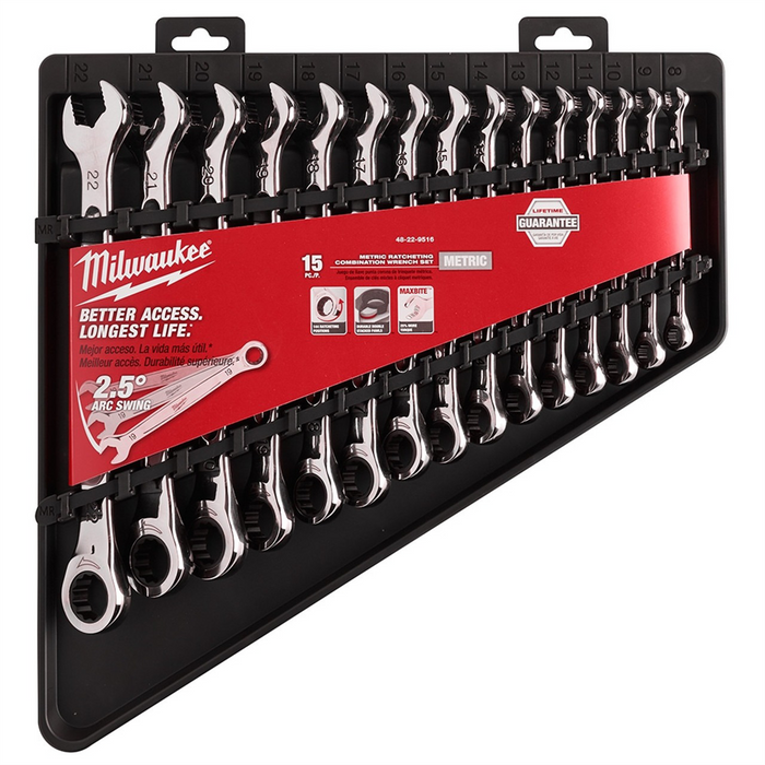 Milwaukee Tools 15pc Ratcheting Combination Wrench Set - 144 Ratcheting Positions Metric