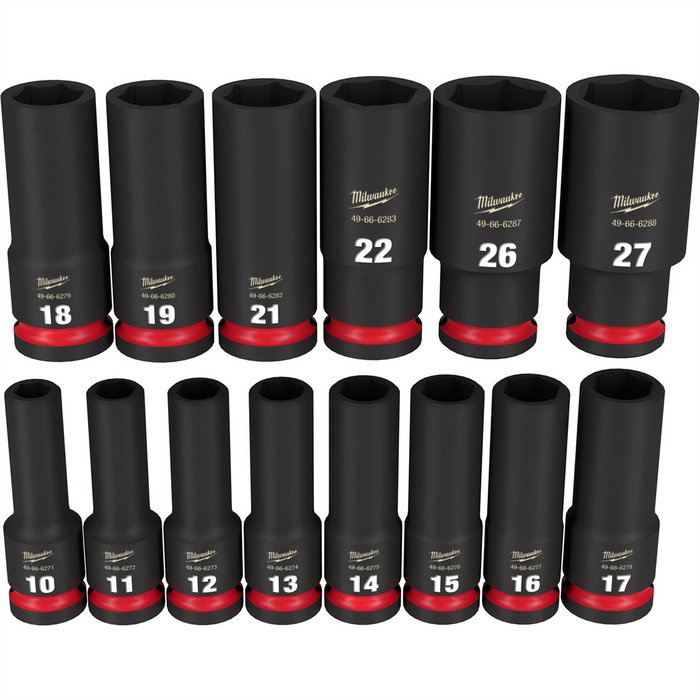 Milwaukee Tools 14Pc 1/2" Metric Deep 6 Pt. Socket Set