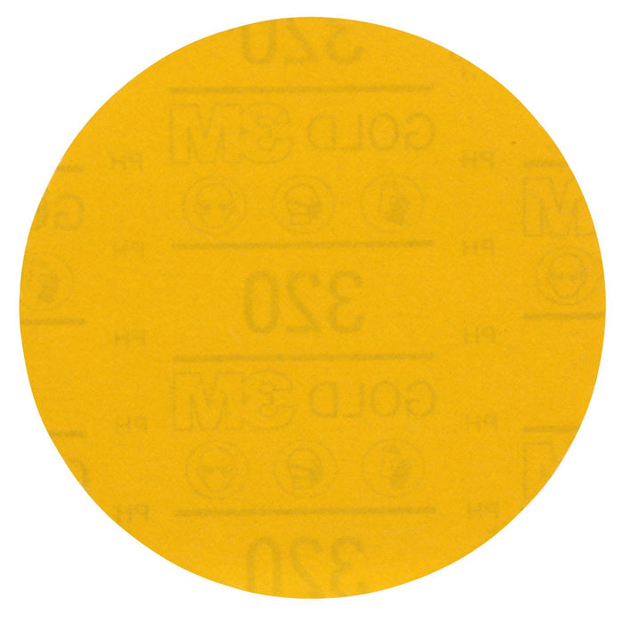 3M Products Hookit Gold Abrasive Disc 09237, 320, 5 in (125 mm), No Hole, 50 pcs/BX, 4 BX
