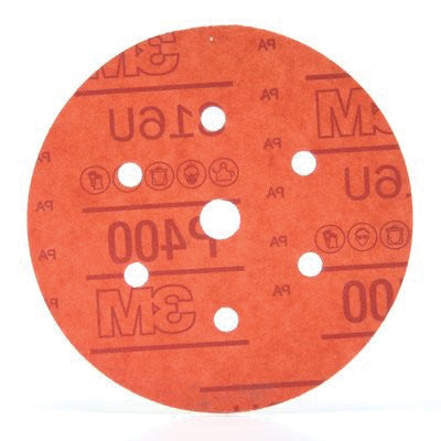 3M™ 01139 316U Series Dust Free Abrasive Disc, 6 in Dia, P400 Grit, Hook and Loop, Red