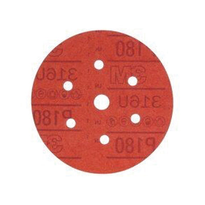 3M™ 01143 316U Series Dust Free Abrasive Disc, 6 in Dia, P180 Grit, Hook and Loop, Red