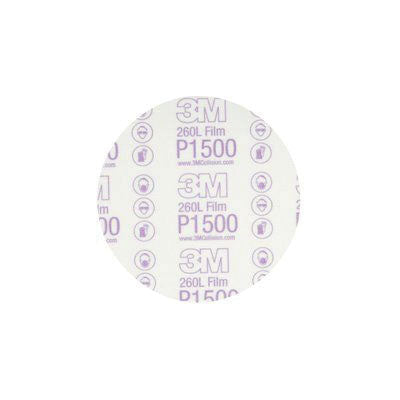 3M™ 01184 260L Series Abrasive Disc, 6 in Dia, P1500 Grit, Hook and Loop, Red/White