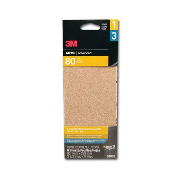 3M Products 03035 Sandpaper, 3-2/3 in W x 9 in L, 80 Grit, Aluminum Oxide Abrasive, Brown, Dry