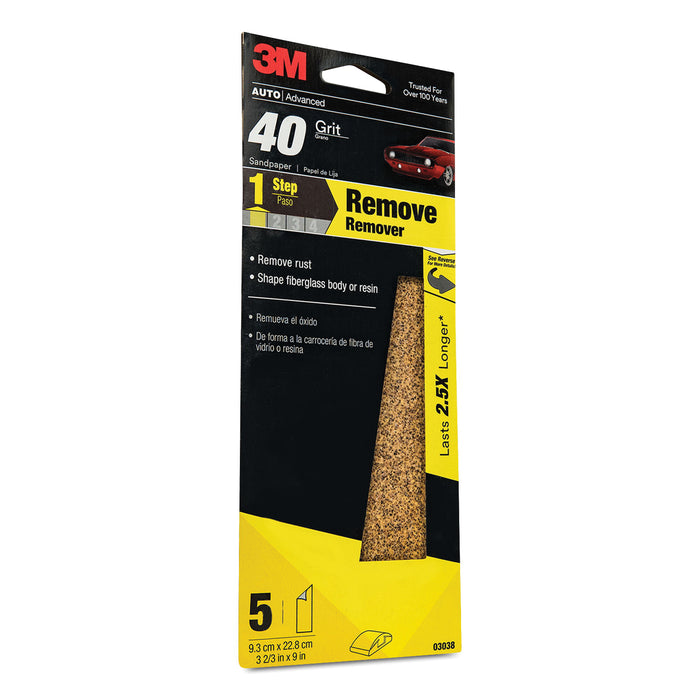 3M Products 03038 Sandpaper, 3-2/3 in W x 9 in L, 40 Grit, Aluminum Oxide Abrasive, Brown, Dry