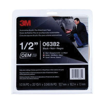 3M Products 06382 Automotive Attachment Tape, 20 yd x 1/2 in, 0.045 in THK, Black