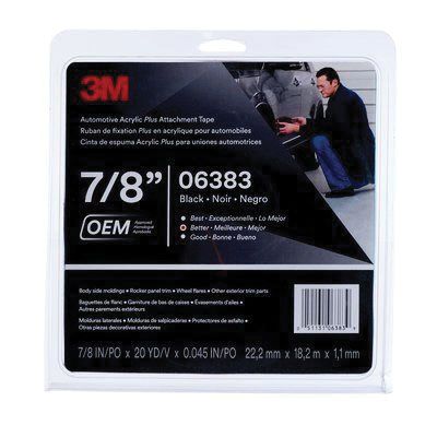 3M 06383 Acrylic Plus Series Automotive Attachment Tape, 20 yd x 7/8 in, 1.12 mm THK, Black