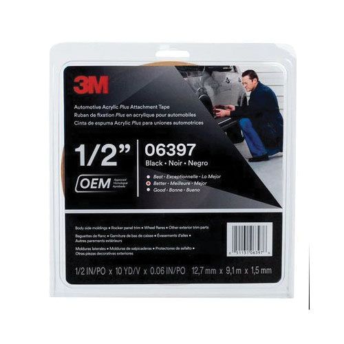 3M 06397 Automotive Attachment Tape, 10 yd x 1/2 in, 0.06 in THK, Black