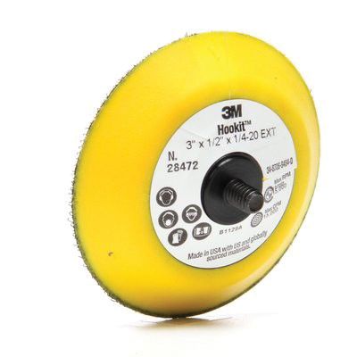 3M 28472 Regular Disc Pad, 3 in Dia, 1/4 in - 20 TPI Arbor, Hook and Loop Attachment — Yellow