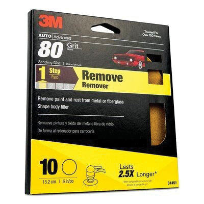 3M 31451 PSA Sanding Disc 6 in 80 Grit, Aluminum Oxide, 10-Pack, Paper Backing