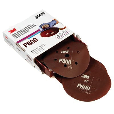 3M 34406 Hookit Flexible Dust-Free Abrasive Disc - 6 in, P800 Red, Medium Grade