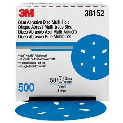 3M 36182 Hookit 6 in Multi-Hole Abrasive Disc 500 Grit Blue, Paper Backing