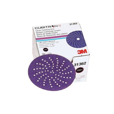 Cubitron™ II 31362 737U Series Multi-Hole Clean Sanding Abrasive Disc, 3 in Dia, 120+ Grit, Hook and Loop, Purple