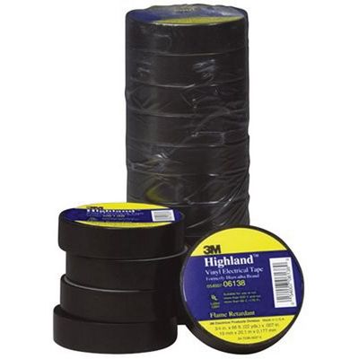 3M Products Highland 06138 Electrical Tape, 66 ft x 3/4 in, 7 mil THK, Black