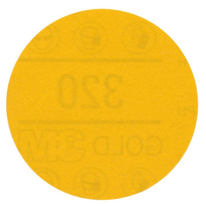 3M Hookit Gold Abrasive Disc 09216, 320, 3 in (75 mm), No Hole, 50 pcs/BX, 4 BX/