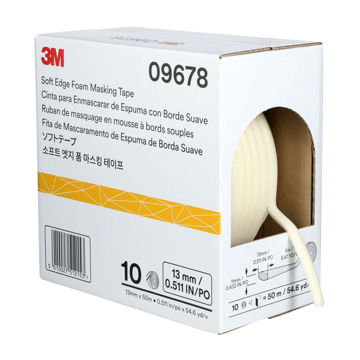 3M Products Soft Edge Foam Masking Tape, 09678, 1/2" x 165 ft (13 mm x 50 m), 1 roll/BX — view 3