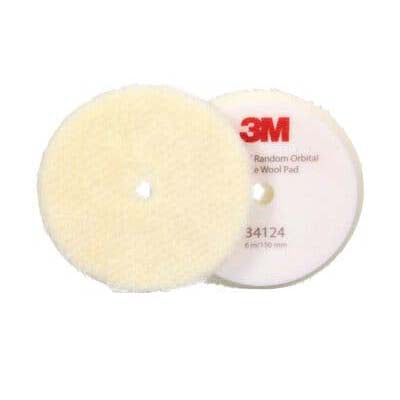 Perfect-It 34124 Random Orbital Compounding Pad 6 in White Wool, Coarse Grit, Hook-and-Loop