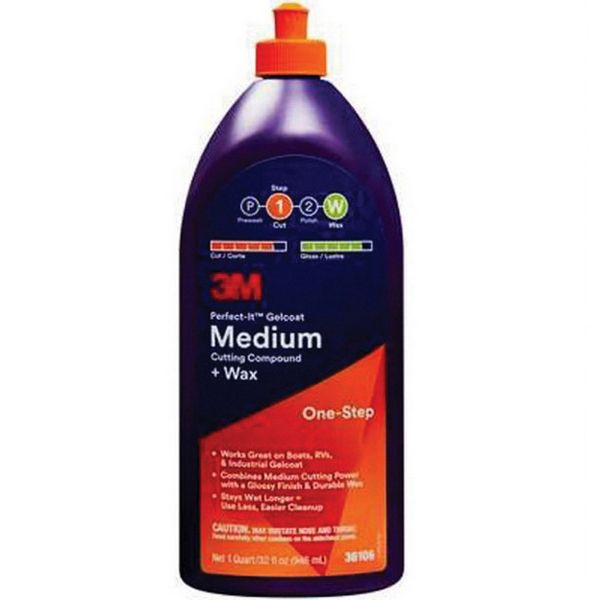 3M Products Perfect-It 36106 Gelcoat Medium Cutting Compound + Wax, 1 qt Bottle, White โ view 4