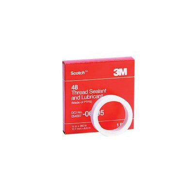 Scotch® 06195 48 Series Premium Grade Thread Sealant and Lubricant Tape, 260 x 1/2 in, White