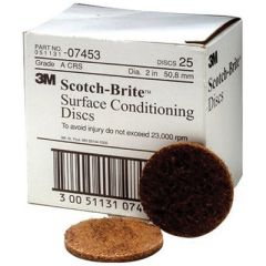 Scotch-Brite™ 07453 SC-DH Series No-Hole Surface Conditioning Disc, 2 in, Coarse Grade, Aluminum Oxide, Brown