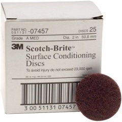 Scotch-Brite™ 07457 SC-DH Series No-Hole Surface Conditioning Disc, 2 in, Medium Grade, Aluminum Oxide, Maroon