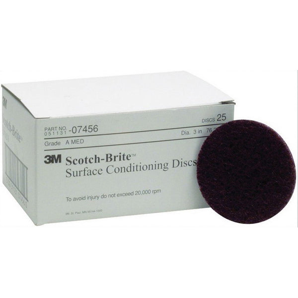 3M Scotch-Brite 7456 SC-DH Surface Conditioning Disc 3 in, Medium Grade, Maroon, Non-Woven Fiber