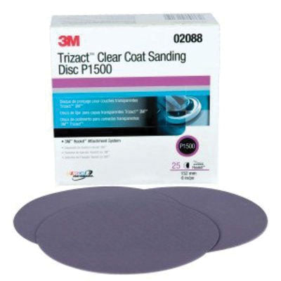 3M Trizact 2088 Clear Coat Sanding Disc 6 in 1500 Grit Silicon Carbide Wet, Gray