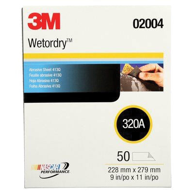 3M Wetordry Tri-M-Ite 2004 Abrasive Sheet 320 Grit 9 in x 11 in Black Paper Backing