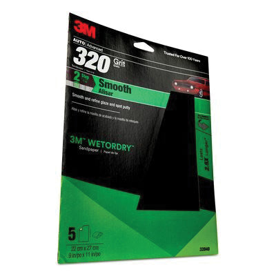 3M Wetordry 32040 Sandpaper 320 Grit Black Paper Backed 9 in x 11 in