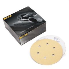 Mirka® Bulldog Gold 23624150 23 Series Semi-Open Coated Grip-On Sanding Disc, 6 in, P150 Grit, Aluminum Oxide