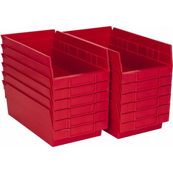 Msc Industrial Supply Shelf Bin, Red, 4 Inch x 11 5/8 Inch x 6 5/8 inch -12 Pack