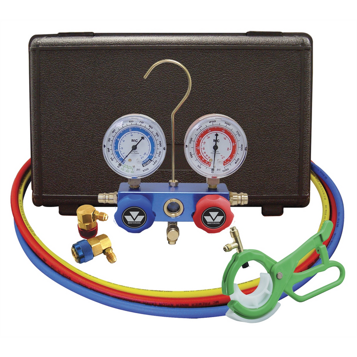 Mastercool R134a Aluminum Manifold, 60" Hoses, Standard Couplers in a Plastic Box with a Fr