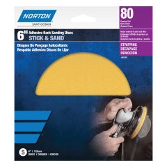 Norton® 00352 H290 Series Stick and Sand Disc, 6 in, P40 Grit, Aluminum Oxide, PSA Attachment