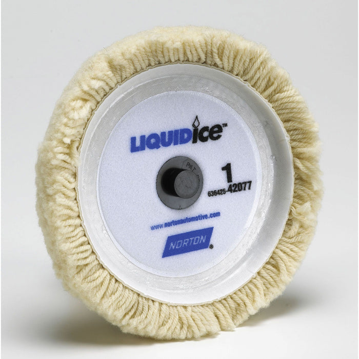 Norton Abrasives Norton LIQUID ice 42077 Super Cut Pad, 8 in Dia, Hook and Loop Attachment, Wool Pad