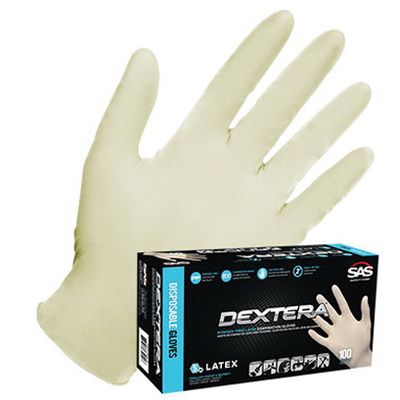 SAS® Dextera® 6502-20 Disposable Gloves, Medium, Natural Rubber Latex, White