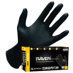 SAS® Raven® 66520 Extra Strength Disposable Gloves, 2X-Large, Nitrile, Black