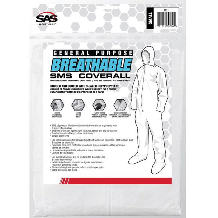 SAS Safety Corp. 6974 General Purpose Hooded/Booted Coverall, X-Large, Polypropylene, White, Conceal โ view 2