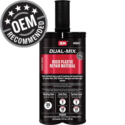 SEM Dual-Mix 40887 Rigid Plastic Repair Material, 7 oz Cartridge, White, Liquid, 35 min Application