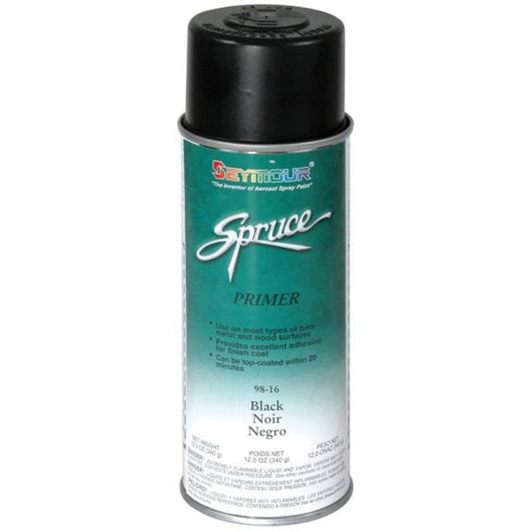 SEYMOUR® Spruce® 98-16 Fast Dying Primer, 16 fl-oz Aerosol Can, Black, 52.5% VOC, 15 sq-ft Coverage