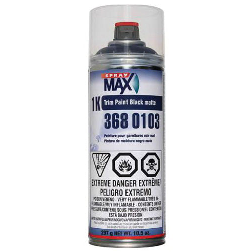 SprayMax® 3680103 1K Trim Paint, 10.5 oz Aerosol Can, Matt Black, Liquid, 5.4 sq-ft Coverage