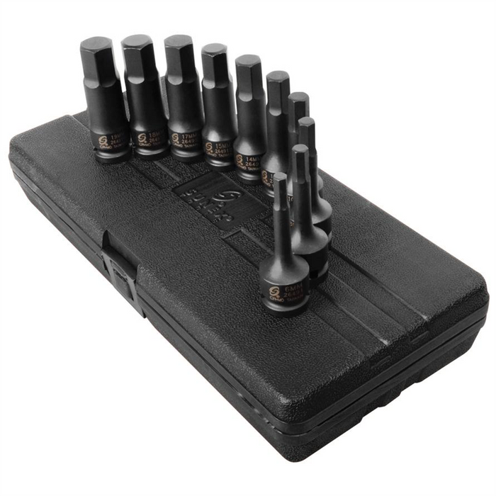 Sunex Tools 1/2 Inch Drive Metric 4 Inch Long Hex Impact Bit Socket Set - 10 Piece