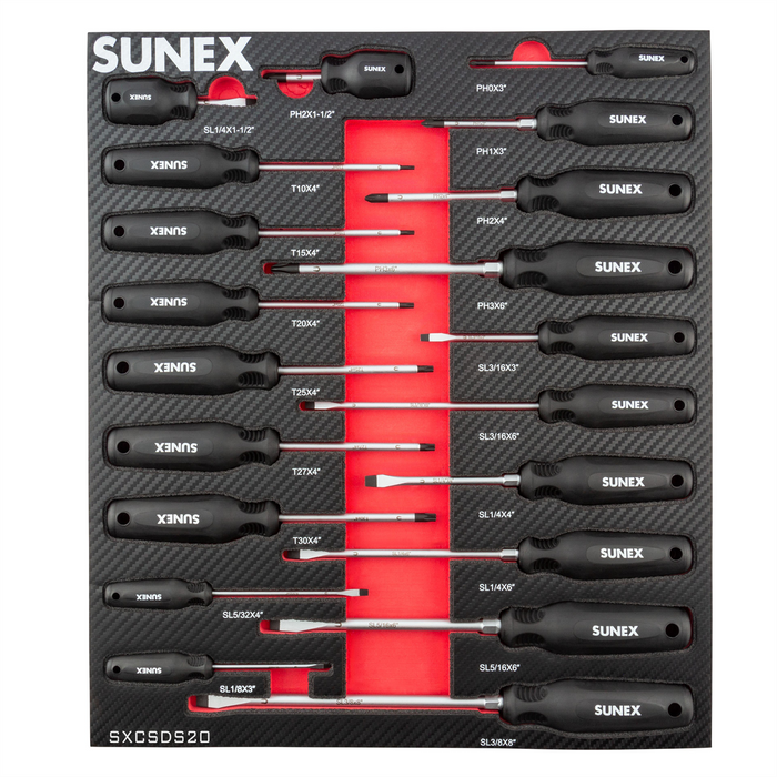 Sunex Tools Phillips, Slotted & Torx Magnetic 20 Piece Screwdriver Set in EVA Foam