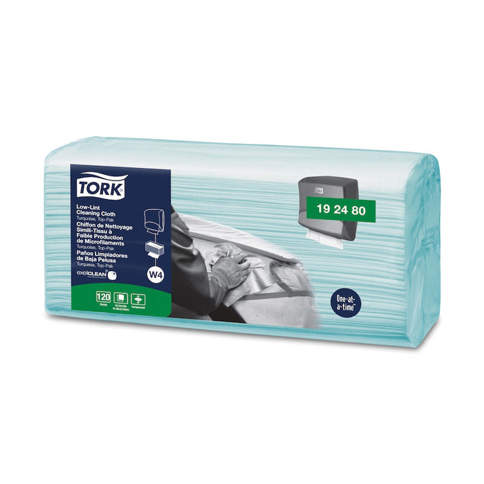 Tork / SCA Tissue Tork 192480 Top-Pak Low-Lint 1-Ply Cleaning Cloth, 4.3 in L x 14 in W Folded, Clot