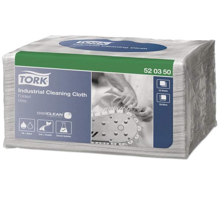 Tork 520350 Industrial Cleaning Cloth Gray, 15.16 in Square, 55-Count Box, Cellulose/Synthetic Fiber