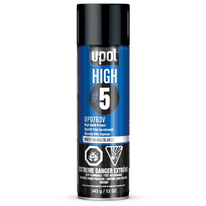 U-POL HIGH#5 UP0763V High Build Primer, 450 mL Aerosol Can, White, 21.5 sq-ft Coverage