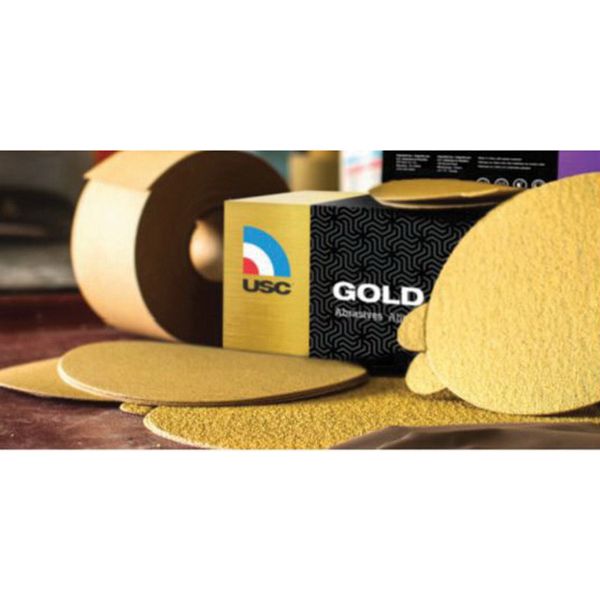 US Chemical & Plastics Gold Pro 082108 Sanding Disc, 5 in Dia, P120 Grit, Paper Backing, Wet/Dry, PS
