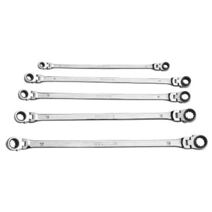 Mountain Ratcheting Wrench Set 5 Piece Metric Double Box Universal Spline Reversible 90 T