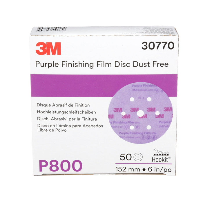 3M™ 30770 260L Series Dust Free Abrasive Disc, 6 in Dia, P800 Grit, Hook and Loop, Purple