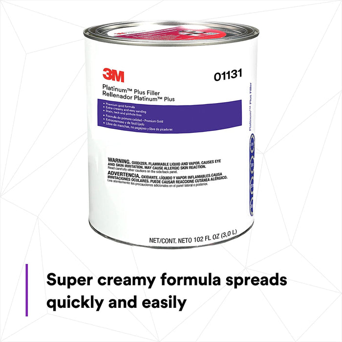 3M Platinum Plus Filler 01131, Lightweight, Stain Free, Tack Free, Body Filler, with hardener