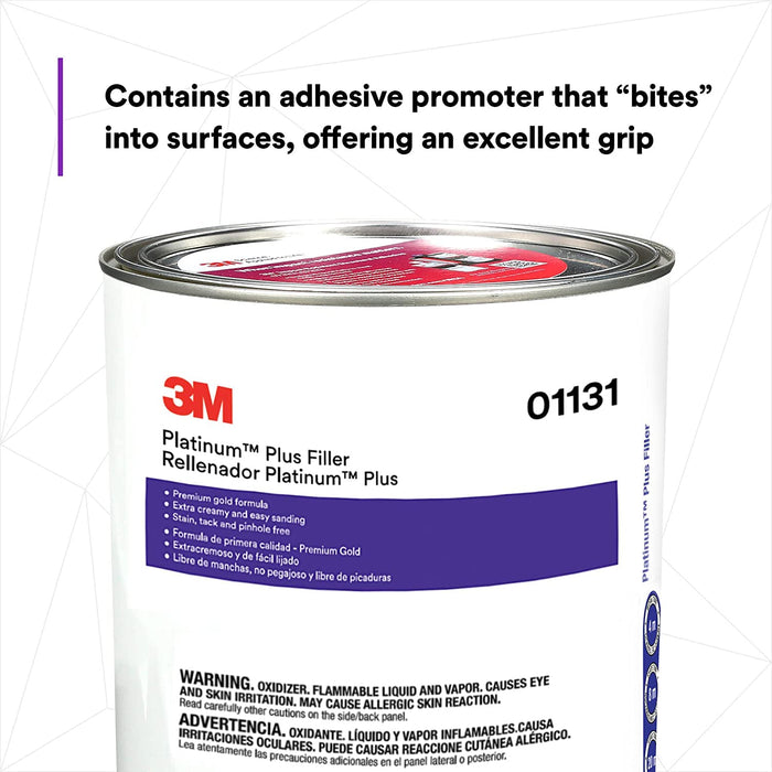 3M Platinum Plus Filler 01131, Lightweight, Stain Free, Tack Free, Body Filler, with hardener