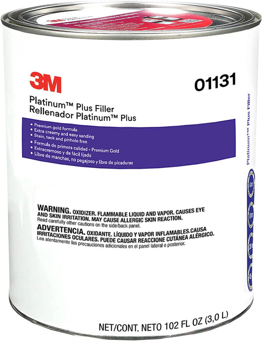 3M Platinum Plus Filler 01131, Lightweight, Stain Free, Tack Free, Body Filler, with hardener